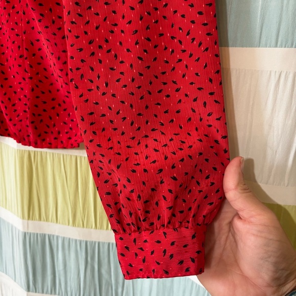 Vintage Red Polka Dot Peter Pan Collar Button Down Blouse Sz Medium - Picture 4 of 10